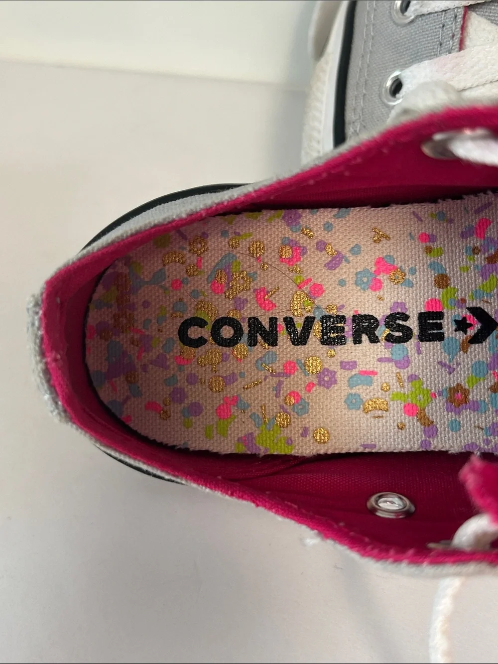 Converse All Star Double-Tongue Low-Top Grey Pink Canvas Sneakers Kids Size 12
